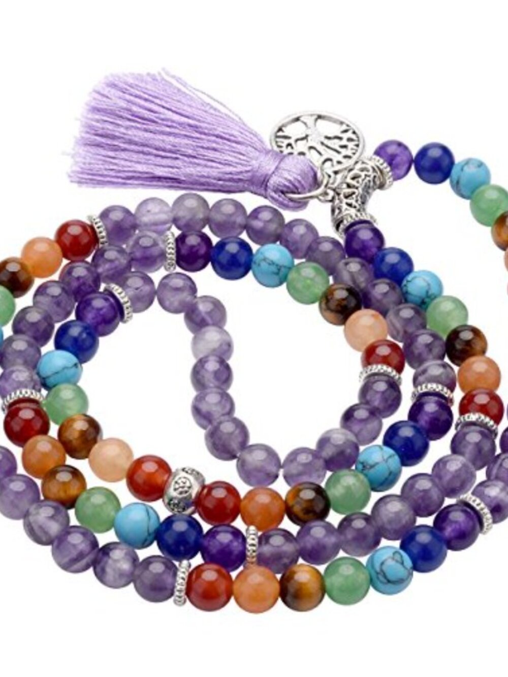 7 Chakra 108 Mala Prayer Beads Bracelet Necklace Tree of Life Tassel